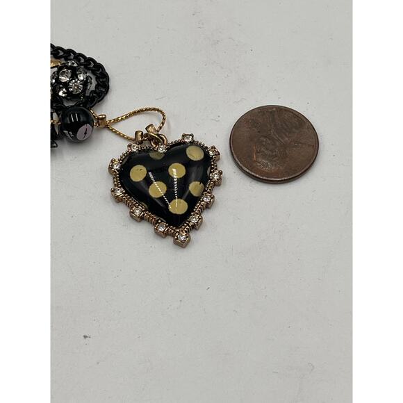 Betsey Johnson Triple Lip Kiss Pearl Polka Dot Heart Charm First‎ Date Necklace - Picture 11 of 12